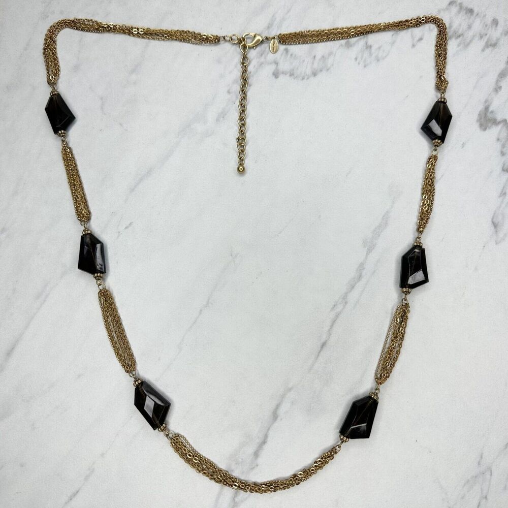 Chico's Multi Strand Beaded Station Gold Tone Necklace